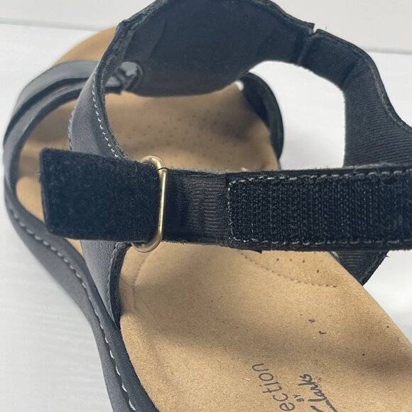 Clarks Laurieann Kay Sandals Women’s 11 W Wide Black Leather Slingback T-Strap - Picture 9 of 11
